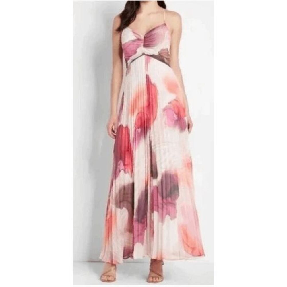 Express Women's Size Medium Pink Purple Pleated Spaghetti Strap Maxi Dress